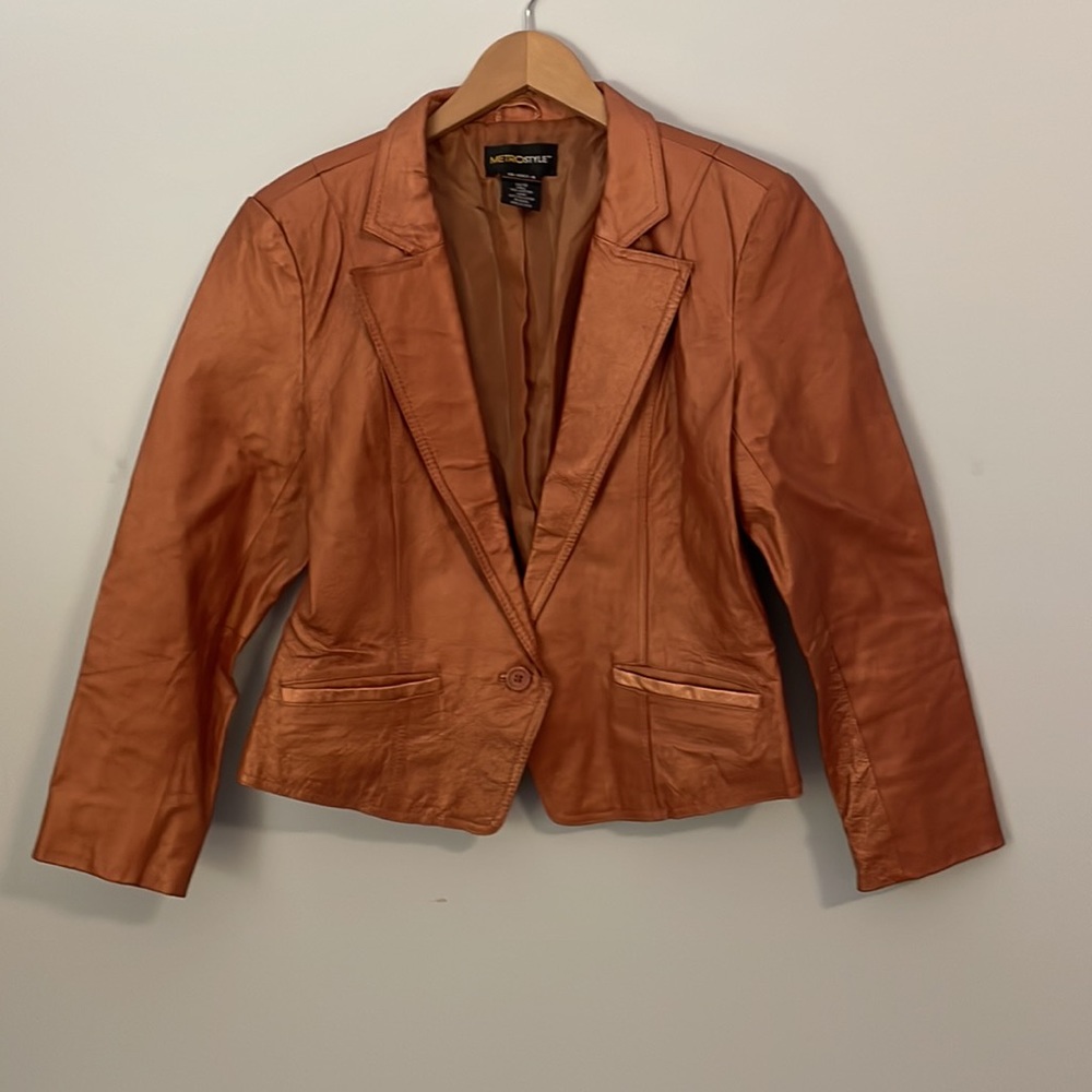 Vintage MetroStyle Metallic Copper / Bronze Leather Jacket Size 12